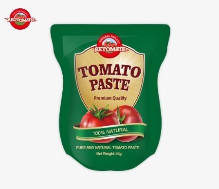 Nhập xưởng bán buôn Stand-Up Sachet Tomato Paste có sẵn trong kích thước 56g cung cấp một sản phẩm tinh khiết không có bất kỳ chất phụ gia nào