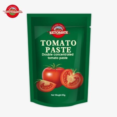 80g Stand-up pouch of Double-concentrated Tomato Paste với mức độ tinh khiết từ 30% đến 100%