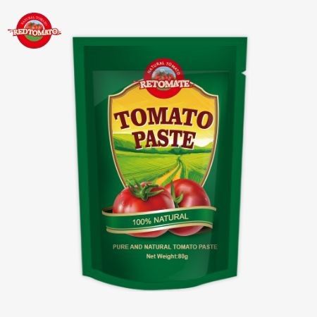 80g Stand-up pouch của pasta cà chua nồng độ gấp đôi được cung cấp với mức độ tinh khiết khác nhau từ 30% đến 100%