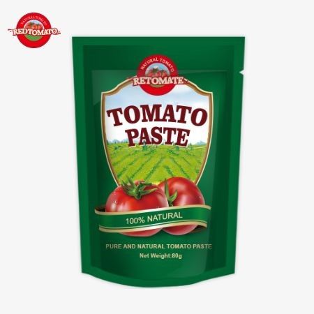 Một túi 80g Stand-Up của pasta cà chua nồng độ gấp đôi được cung cấp với mức độ tinh khiết dao động từ 30% đến 100%