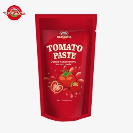 200g Stand-Up Sachet of Tomato Paste tuân thủ tiêu chuẩn ISO HACCP và BRC, đảm bảo tuân thủ giá nhà máy