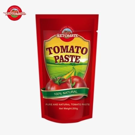 200g Stand-Up Sachet of Tomato Paste tuân thủ tiêu chuẩn ISO HACCP và BRC, đảm bảo tuân thủ giá nhà máy