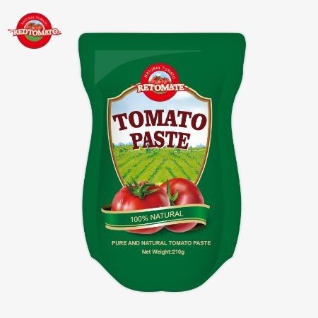 Sản xuất của 210g Stand-up Sachet Tomato Paste đáp ứng tiêu chuẩn sản xuất ISO HACCP BRC và FDA