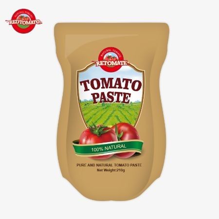 Sản xuất của 210g Stand-up Sachet Tomato Paste đáp ứng tiêu chuẩn ISO HACCP BRC và FDA