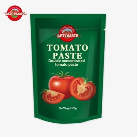 Các 500g Stand-up túi của tomato paste cung cấp tiện lợi bao bì hương vị phong phú và độ tinh khiết dao động từ 30% đến 100%
