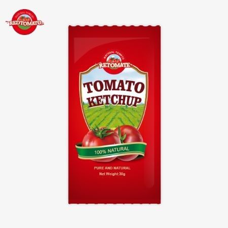 OEM túi nhỏ cà chua ketchup 30g với hương vị tự nhiên tinh khiết, phù hợp với tiêu chuẩn ISO HACCP BRC và FDA
