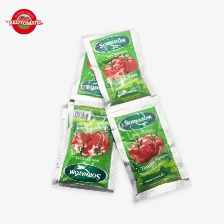 70g Flat Sachet Tomato Paste tập trung đến A Brix 28-30% Có sẵn dưới thương hiệu Retomate hoặc có thể tùy chỉnh với OEM của riêng bạn
