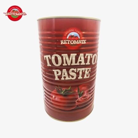 Sốt cà chua cô đặc Retomate 4500g (Brix 28–30%) có sẵn dưới thương hiệu của chúng tôi với đầy đủ dịch vụ thiết kế thương hiệu và bao bì