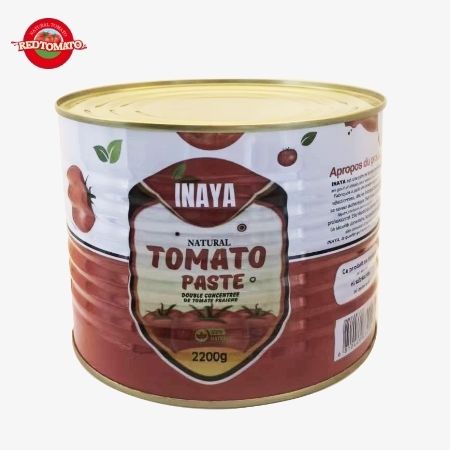 INAYA 2200g Sốt cà chua cô đặc đóng hộp với nắp cứng, cô đặc đến Brix 28–30% Có sẵn với Dịch vụ Thiết kế Bao bì.