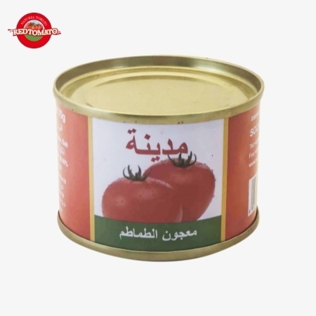 Madina 70g Sốt cà chua cô đặc với Brix 28–30% Cung cấp Thương hiệu và Thiết kế bao bì