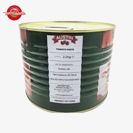 Cà chua cô đặc AUSTIN 2200g đóng hộp với độ Brix 28–30% có sẵn dưới nhãn hiệu của chúng tôi và với dịch vụ thiết kế bao bì và thương hiệu đầy đủ