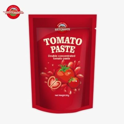 Túi đứng có chứa 80g Bột cà chua nồng độ gấp đôi được cung cấp với mức độ tinh khiết khác nhau từ 30% đến 100%