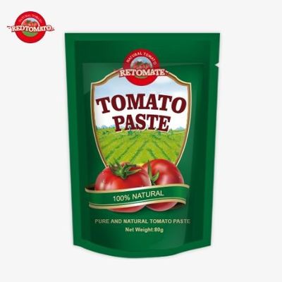 Một túi 80g Stand-Up của pasta cà chua nồng độ gấp đôi được cung cấp với mức độ tinh khiết dao động từ 30% đến 100%