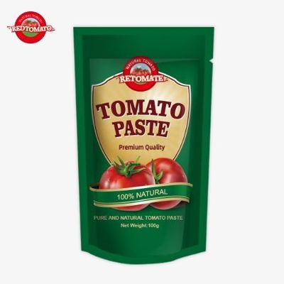 OEM Stand Up Sachet Of 100g Double Concentrated Tomato Paste với độ tinh khiết dao động từ 30% đến 100%