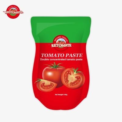 140g Stand-up sachet của paste cà chua chua ngọt, có sẵn trong 22% đến 30% độ tinh khiết