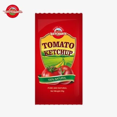 OEM 30g cà chua ketchup túi với hương vị tự nhiên tinh khiết phù hợp với ISO HACCP BRC và FDA tiêu chuẩn