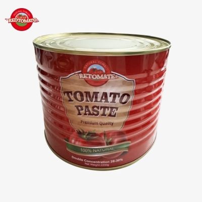 Cà chua cô đặc Retomate 2200g với độ Brix 28–30% có sẵn với thương hiệu của chúng tôi và dịch vụ thiết kế bao bì và thương hiệu đầy đủ